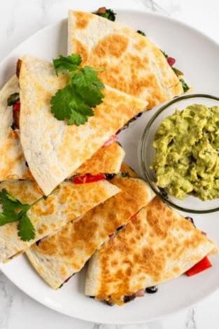 Black bean quesadillas cut into wedges