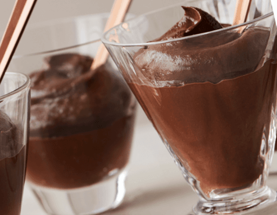 Avocado chocolate mousse in small glasses